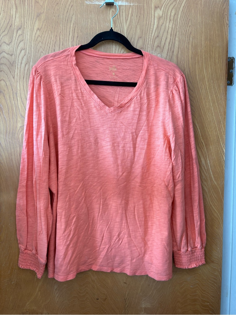 Belle by Susan Gravel Coral Long-Sleeve V-Neck cotton blend Top XL